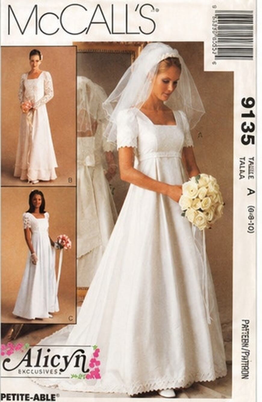 Vtg McCall's Alicyn Exclusive 9135 Wedding Dress Pattern 6-8-10 UNCUT Empire Y2K